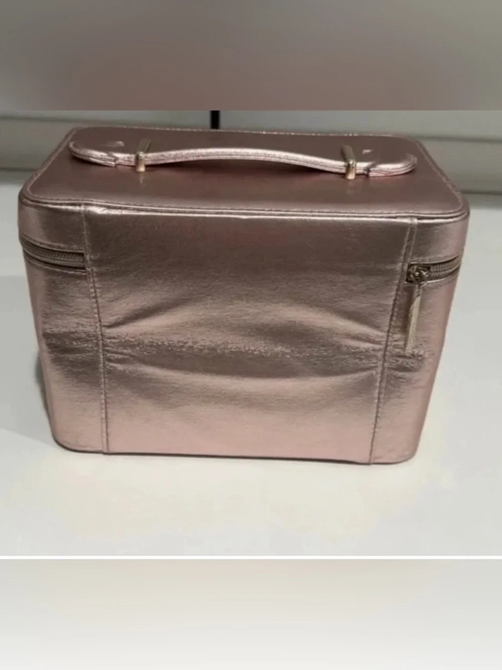 Lancôme Rose Gold Train Case Makeup Bag Large Cosmetic Travel Organizer NEW